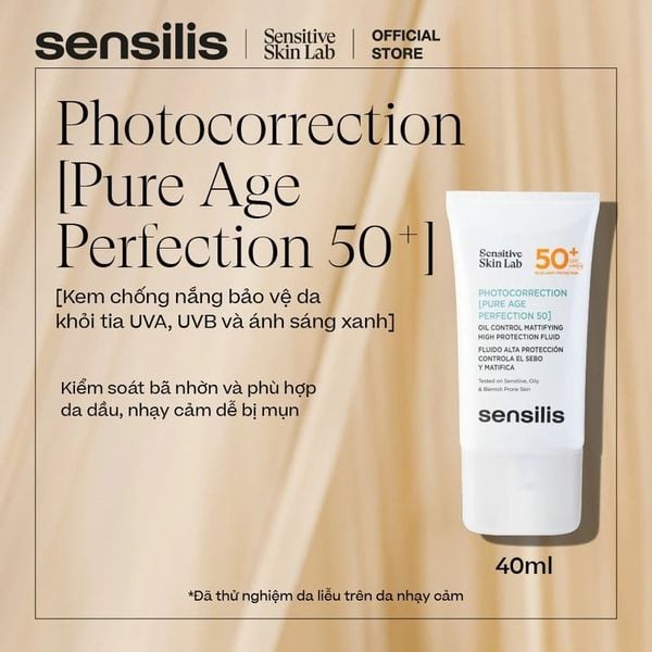  Kem Chống Nắng Sensilis Hỗ Trợ Kiểm Soát Nhờn Cho Da Dầu Mụn Photocorrection [Pure Age Perfection 50+] SPF 50+ 40ml 