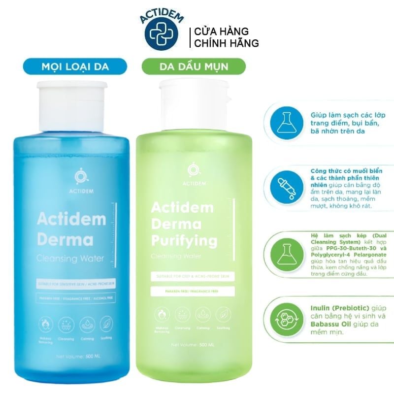 Nước Tẩy Trang Dành Cho Da Dầu Mụn Actidem Derma Cleansing Water 500ml