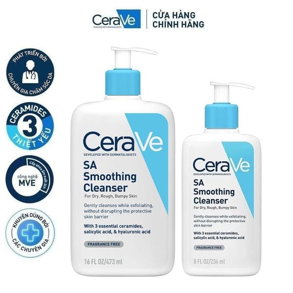  Sữa Rửa Mặt Cerave Làm Sạch Sâu Cho Da Mụn, Tẩy Da Chết Dịu Nhẹ Developed With Dermatologists SA Smoothing Cleanser 