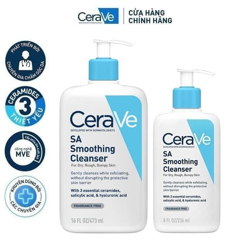Sữa Rửa Mặt Cerave Làm Sạch Sâu Cho Da Mụn, Tẩy Da Chết Dịu Nhẹ Developed With Dermatologists SA Smoothing Cleanser