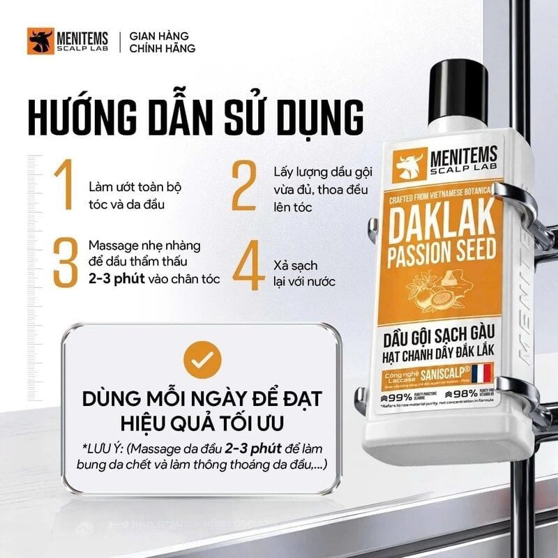 Dầu Gội Menitems Làm Sạch Gàu Chanh Dây Menitems Daklak Passion Seed 300ml