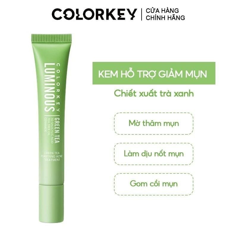 (TEST) Kem Hỗ Trợ Giảm Mụn Colorkey Trà Xanh Luminous Green Tea Purifying Acne Treatment 20g