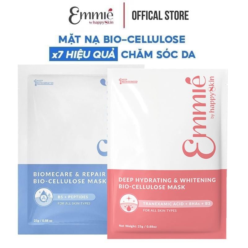 Mặt Nạ Dưỡng Emmié By HappySkin Cấp Ẩm, Hỗ Trợ Phục Hồi, Làm Sáng Da Bio Cellulose Mask