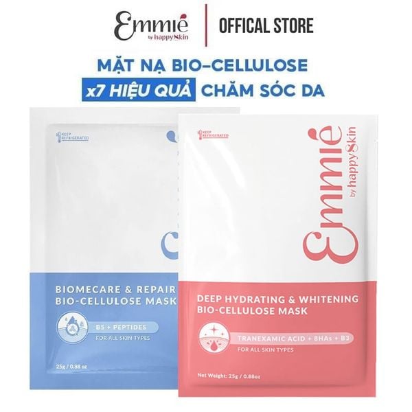  Mặt Nạ Dưỡng Emmié By HappySkin Cấp Ẩm, Hỗ Trợ Phục Hồi, Làm Sáng Da Bio Cellulose Mask 