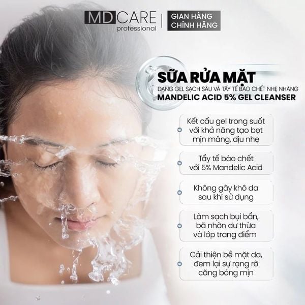  Sữa Rửa Mặt Dạng Gel Làm Sạch Sâu MD CARE Professional Mandelic Acid 5% Gel Cleanser 