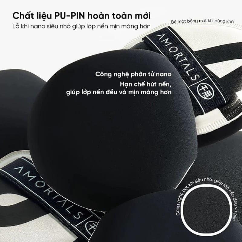 Set 2 Bông Mút Trang Điểm Amortals Căng Bóng, Che Phủ Tốt Dual-A Powder Puff Set (2 Bông Mút+ 1 Hộp Đựng)