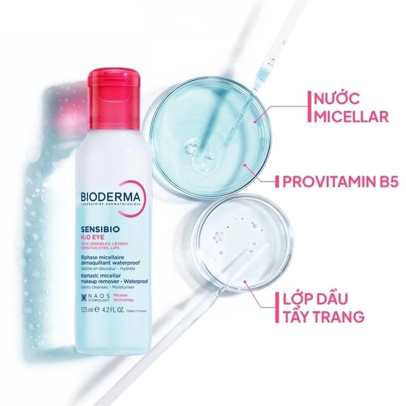 Tẩy Trang Mắt Môi Bioderma Sạch Thoáng, Mềm Mịn Sensibio H2O Eye 125ml