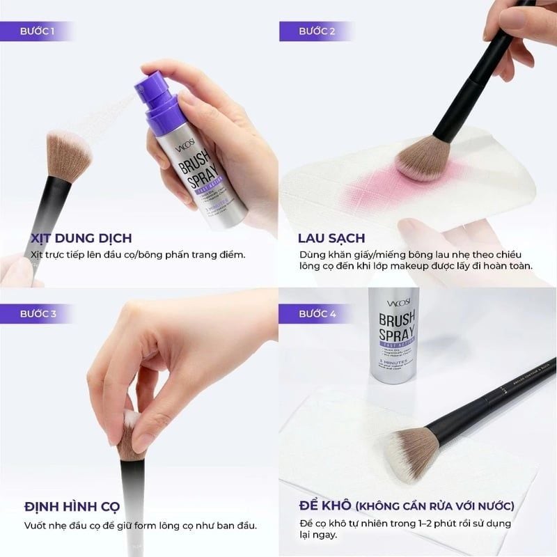 Xịt Rửa Cọ Khô Vacosi Brush Spray Fast Action RC05 60ml