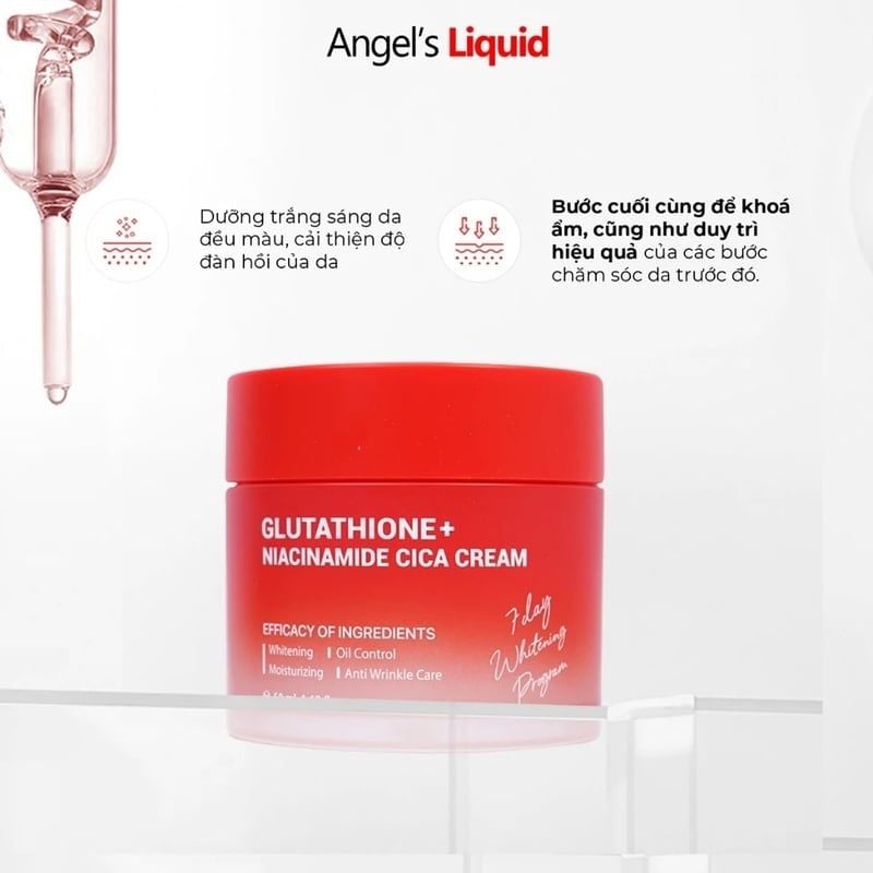 Kem Dưỡng Angel's Liquid Hỗ Trợ Dưỡng Sáng, Kiểm Soát Dầu Glutathione Plus Niacinamide Cica Cream 50ml