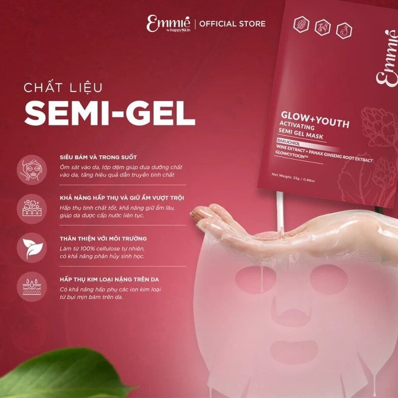 Mặt Nạ Dưỡng Da Emmié by Happyskin Hỗ Trợ Trẻ Hóa, Căng Bóng Mờ Nhăn Glow + Youth Activating Semi Gel Mask