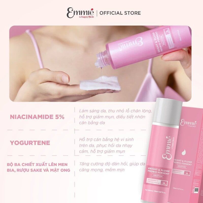 Nước Dưỡng Emmié by Happyskin 5% Nia Hỗ Trợ Dưỡng Sáng, Căng Mọng Da Bright & Plump Probio - Ferment Solution 150ml
