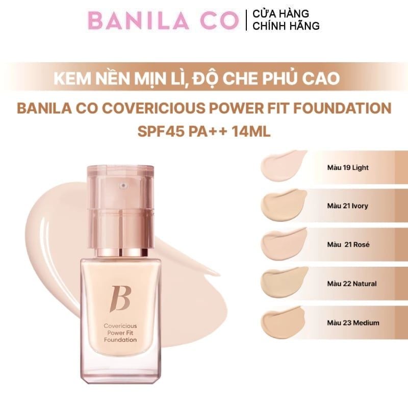 Kem Nền Banila Co Mịn Lì Che Phủ Cao Covericious Power Fit Foundation SPF45 PA++ 14ml