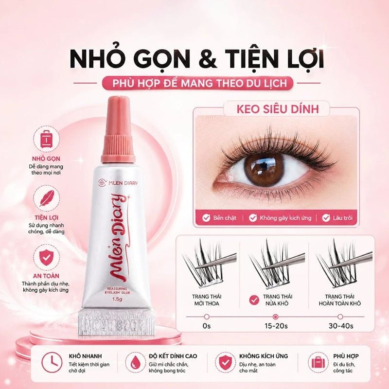 Keo Dán Mi Giả Chuyên Dụng, Nhỏ Gọn, Tiện Lợi Mlen Diary Glue 1.5ml