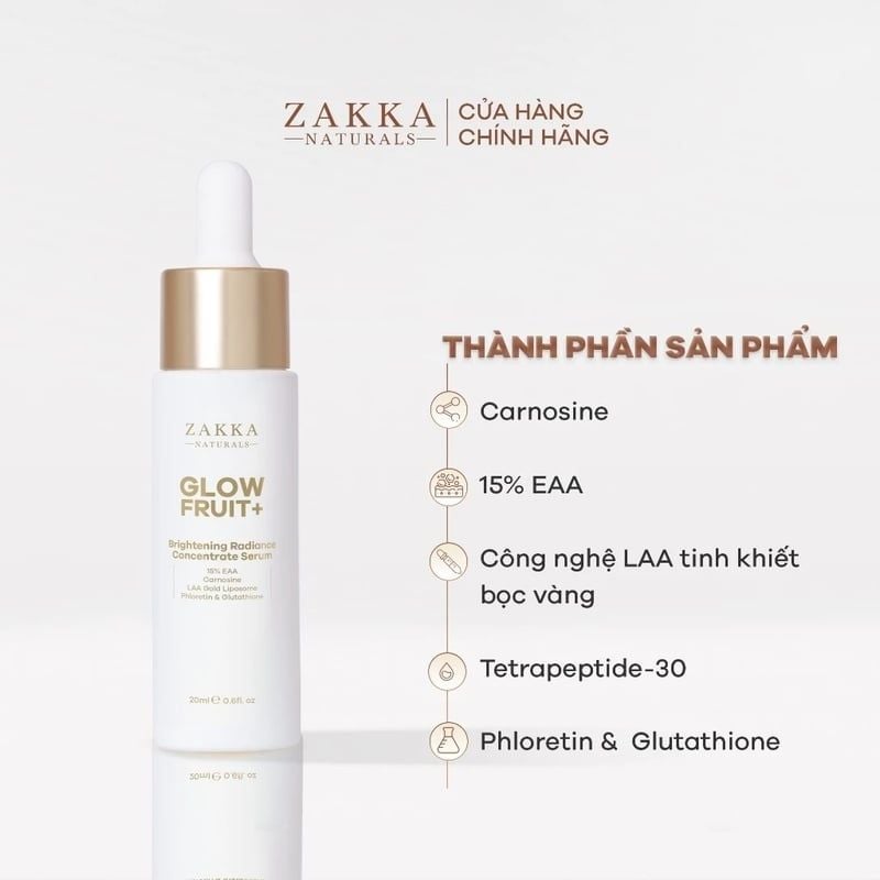 Serum Vitamin C Hỗ Trợ Dưỡng Sáng, Đều Màu Da Zakka Naturals GlowFruit+ Brightening Radiance Concentrate Serum 20ml
