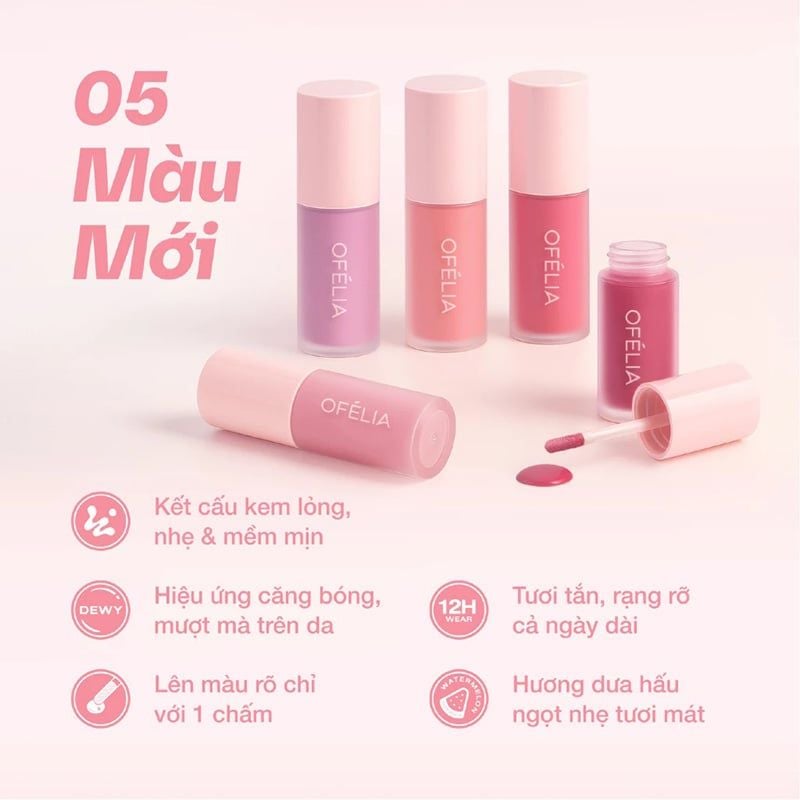 Má Hồng Dạng Kem OFÉLIA Cho Đôi Má Hồng Xinh Xắn Lolli Liquid Blush