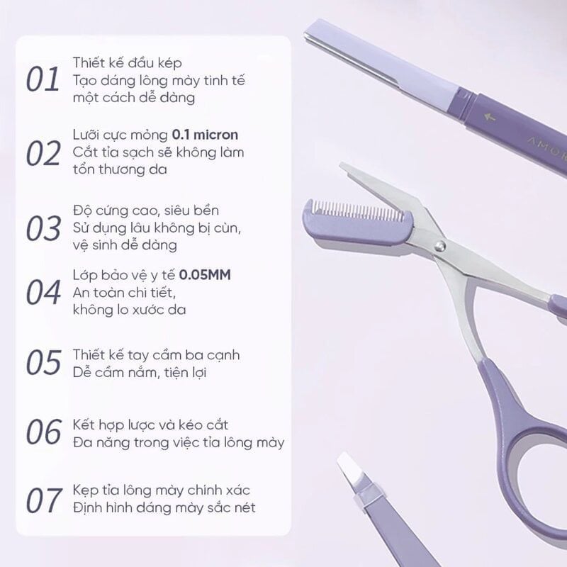 Bộ Dụng Cụ Tỉa Lông Mày Amortals Eyebrow Refining Trimmer 3-Piece Set