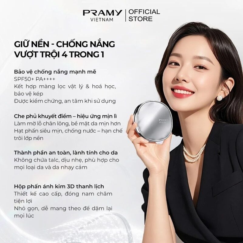 Phấn Phủ Pramy Chống Nắng Kiềm Dầu Flawless Uv Pressed Powder SPF50+ PA++++ 7g