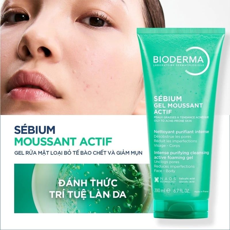Gel Rửa Mặt Bioderma Làm Sạch Sâu & Hỗ Trợ Giảm Mụn Sebium Gel Moussant Actif 200ml