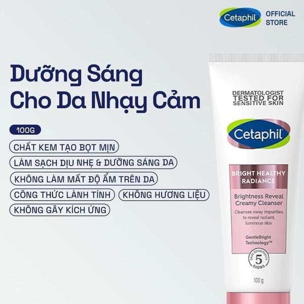  Sữa Rửa Mặt Cetaphil Hỗ Trợ Dưỡng Sáng Cho Da Nhạy Cảm Bright Healthy Radiance Brightness Reveal Creamy Cleanser 100g 
