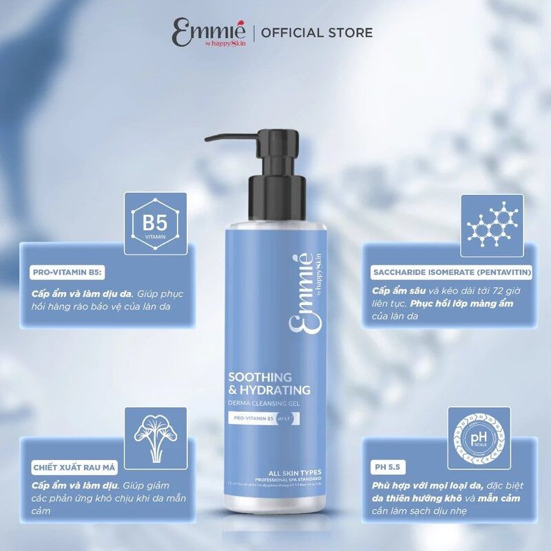 Gel Rửa Mặt Emmié by Happyskin Dịu Nhẹ Cấp Ẩm Sâu Soothing & Hydrating Derma Cleansing Gel 180ml