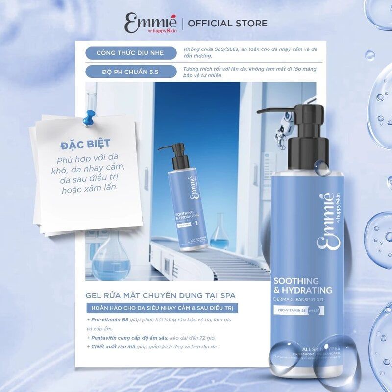 Gel Rửa Mặt Emmié by Happyskin Dịu Nhẹ Cấp Ẩm Sâu Soothing & Hydrating Derma Cleansing Gel 180ml