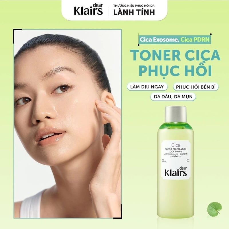 Nước Hoa Hồng Dear Klairs Làm Dịu, Hỗ Trợ Phục Hồi Da Supple Preparation Cica Toner 180ml