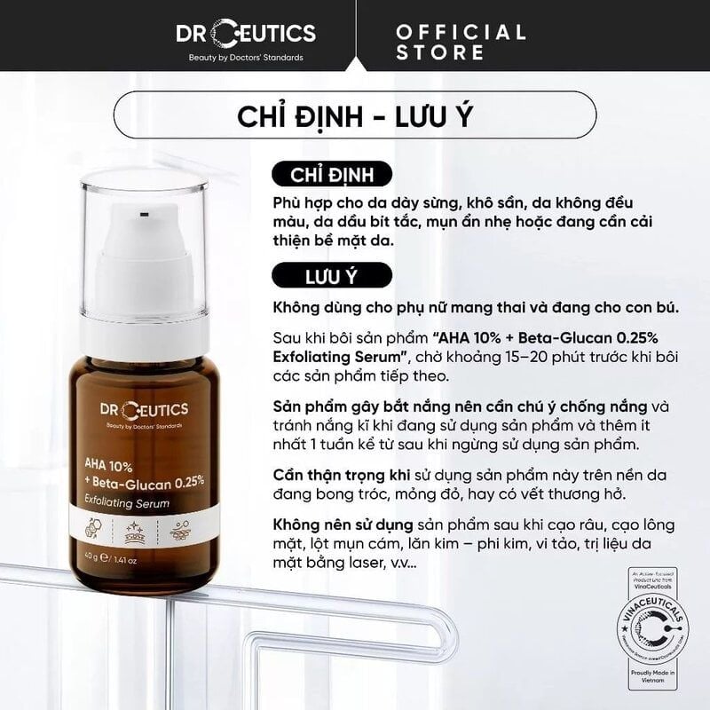 Serum Tẩy Tế Bào Chết Hóa Học DrCeutics AHA 10% + Beta-Glucan 0.25% Exfoliating Serum 40g