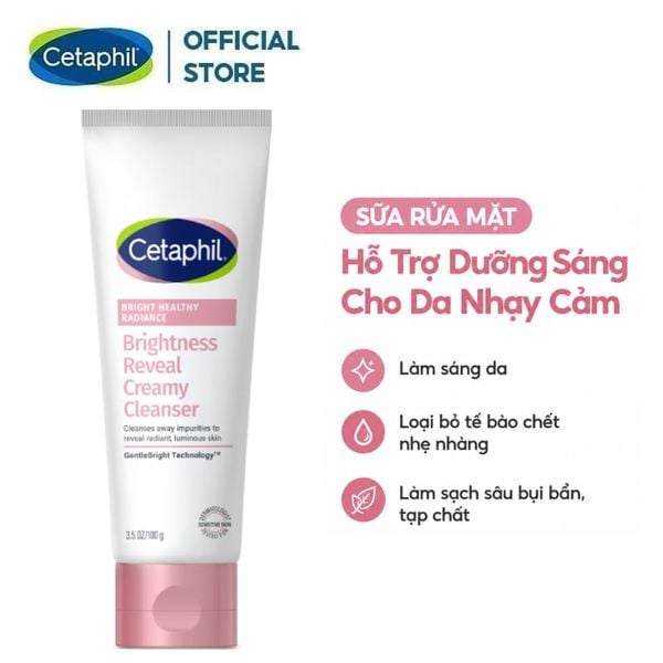  Sữa Rửa Mặt Cetaphil Hỗ Trợ Dưỡng Sáng Cho Da Nhạy Cảm Bright Healthy Radiance Brightness Reveal Creamy Cleanser 100g 