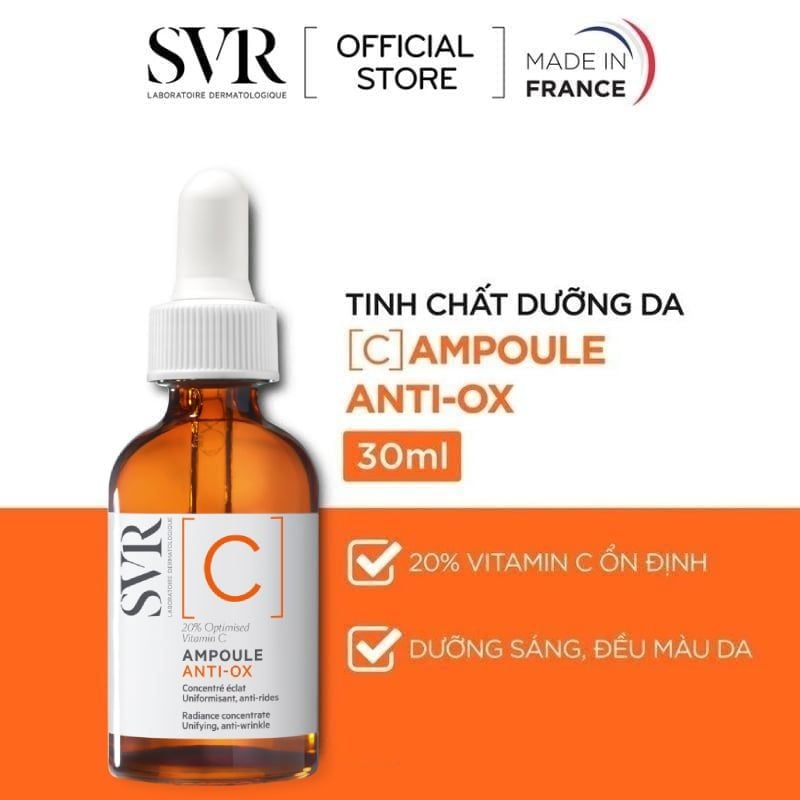 Serum SVR Hỗ Trợ Dưỡng Sáng Da [C] Ampoule Anti-Ox 30ml + Sữa Rửa Mặt SVR Physiopure Gelée Moussante 200ml