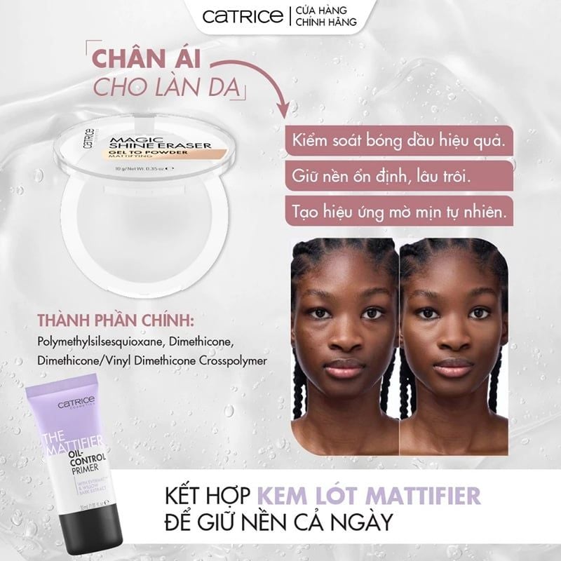 Phấn Phủ Catrice Dạng Gel Kiềm Dầu làm Mờ Lỗ Chân Lông Magic Shine Eraser Gel To Powder Mattifying 10g