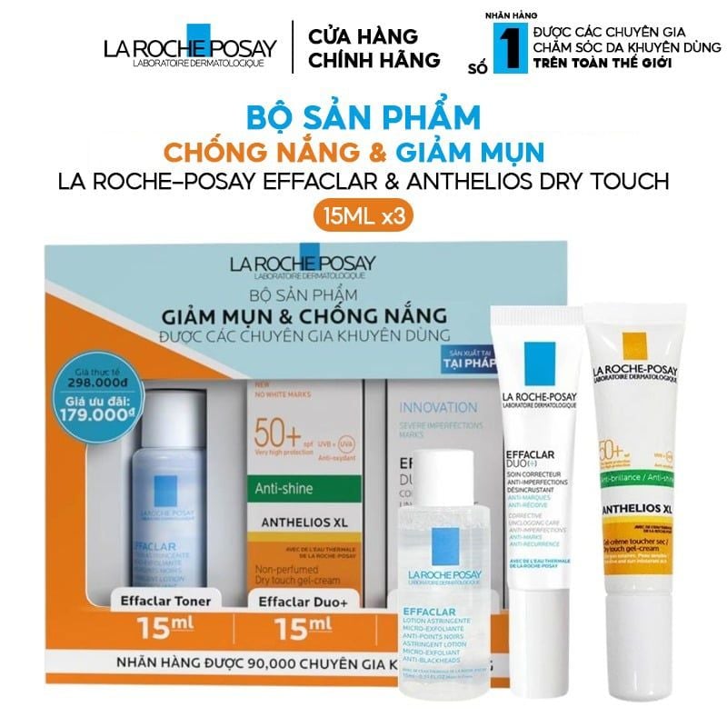 [3 Items] Bộ Sản Phẩm Hỗ Trợ Giảm Mụn Và Chống Nắng La Roche-Posay Effaclar & Anthelios Dry Touch