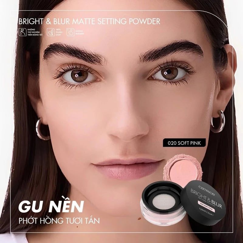 Phấn Phủ Dạng Bột Căng Bóng Nâng Tone Catrice Bright & Blur Setting Powder 020 Soft Pink 8g