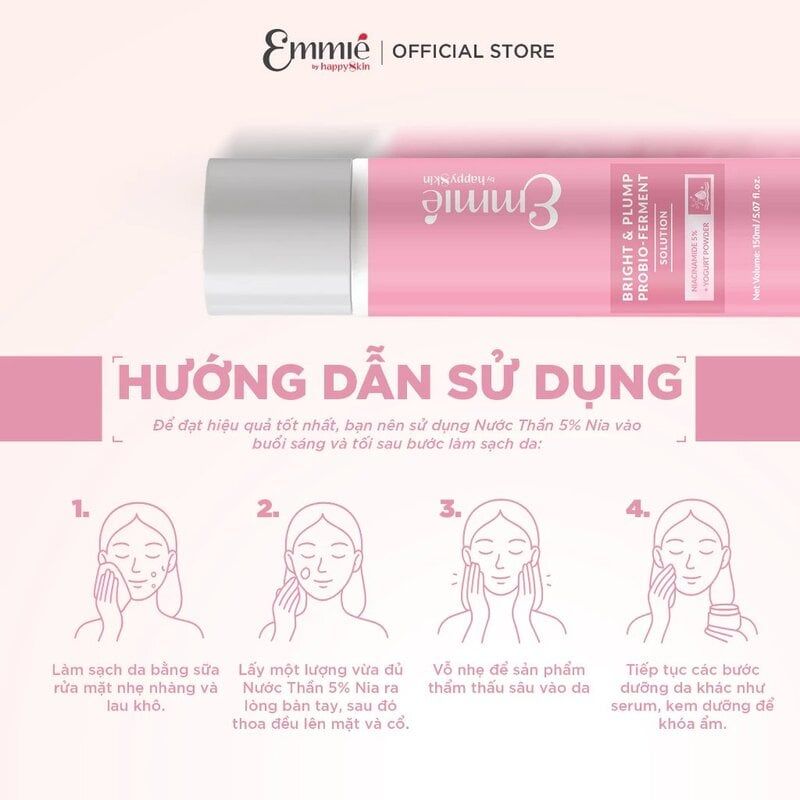 Nước Dưỡng Emmié by Happyskin 5% Nia Hỗ Trợ Dưỡng Sáng, Căng Mọng Da Bright & Plump Probio - Ferment Solution 150ml