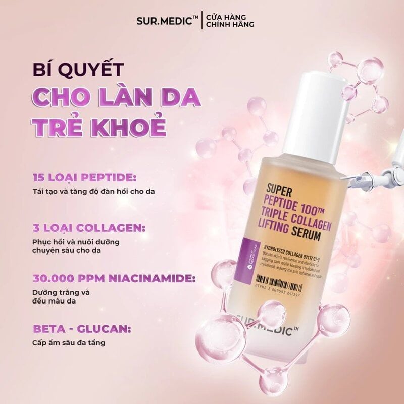 Serum Sur.Medic+ Hỗ Trợ Phục Hồi Da Super Peptide 100™ Triple Collagen Lifting Serum 50ml