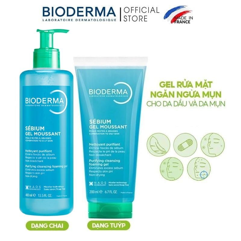 Gel Rửa Mặt Bioderma Ngăn Ngừa Mụn Cho Da Dầu Sebium Gel Moussant