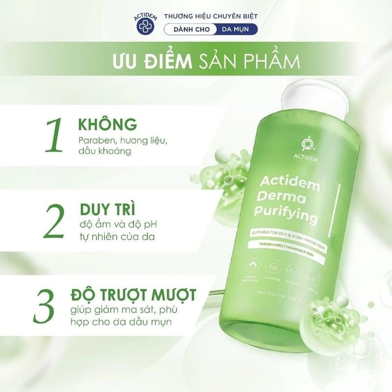 Nước Tẩy Trang Dành Cho Da Dầu Mụn Actidem Derma Cleansing Water 500ml