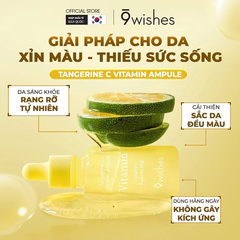 Serum 9 Wishes Hỗ Trợ Dưỡng Sáng Da Tangerine C Vitamin Ampule 30ml