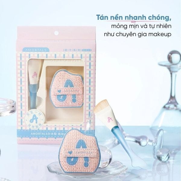  Bộ Cọ Tán Nền & Bông Mút Amortals Tiên Cá Đầu Vát, Che Phủ Tự Nhiên Fish Tail Slim Arc Foundation Brush 