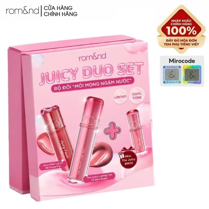 Box Son Môi Trang Điểm Căng Bóng Mọng Nước Romand Juicy Duo Set