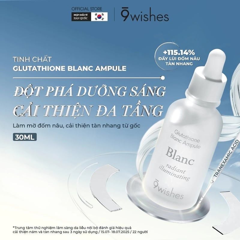 Serum 9 Wishes Tinh Chất Hỗ Trợ Dưỡng Sáng, Mờ Thâm 9 Wishes Glutathione Blanc Ampule
