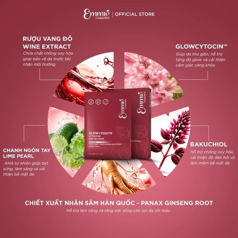 Mặt Nạ Dưỡng Da Emmié by Happyskin Hỗ Trợ Trẻ Hóa, Căng Bóng Mờ Nhăn Glow + Youth Activating Semi Gel Mask