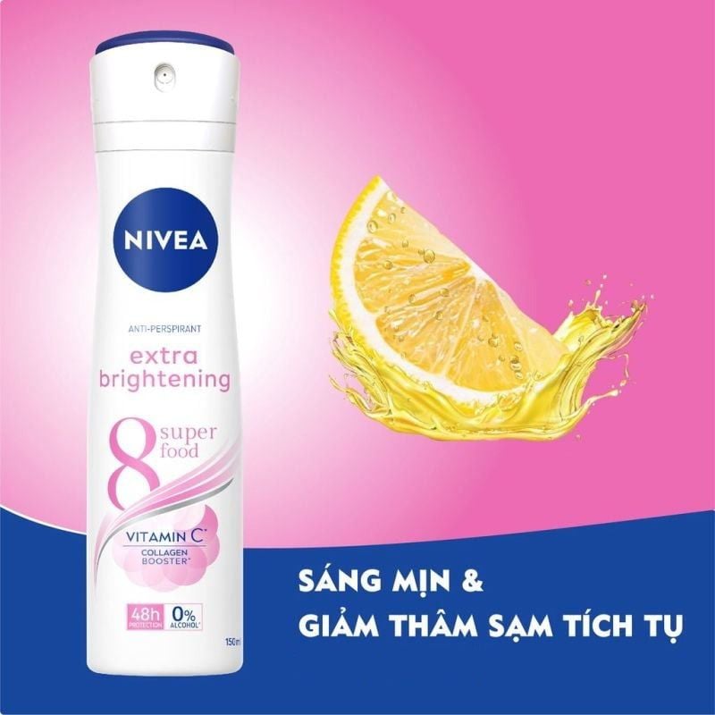 Xịt Khử Mùi Nivea Sáng Mịn & Mờ Thâm Anti-Perspirant Extra Brightening Spray 150ml