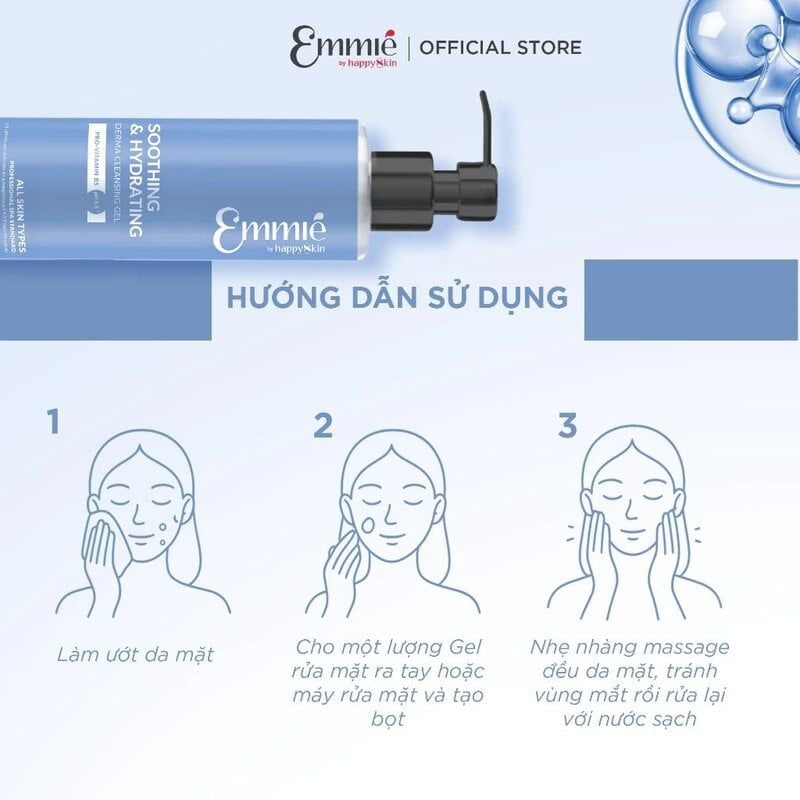 Gel Rửa Mặt Emmié by Happyskin Dịu Nhẹ Cấp Ẩm Sâu Soothing & Hydrating Derma Cleansing Gel 180ml