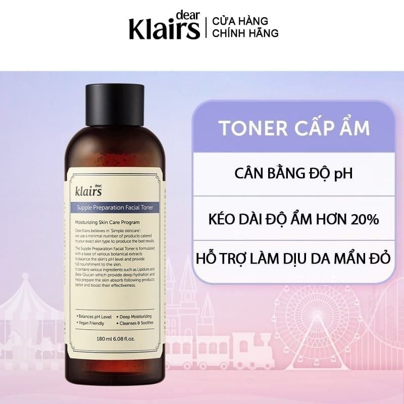 Nước Hoa Hồng Klairs Làm Sạch, Dưỡng Ẩm Supple Preparation Facial Toner 180ml