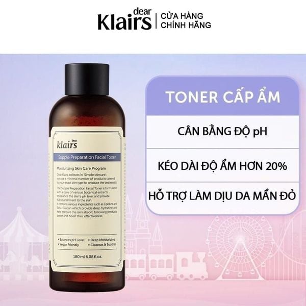  Nước Hoa Hồng Klairs Làm Sạch, Dưỡng Ẩm Supple Preparation Facial Toner 180ml 