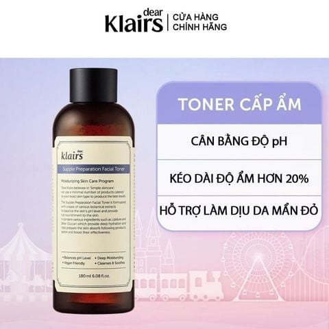 Nước Hoa Hồng Klairs Làm Sạch, Dưỡng Ẩm Supple Preparation Facial Toner 180ml