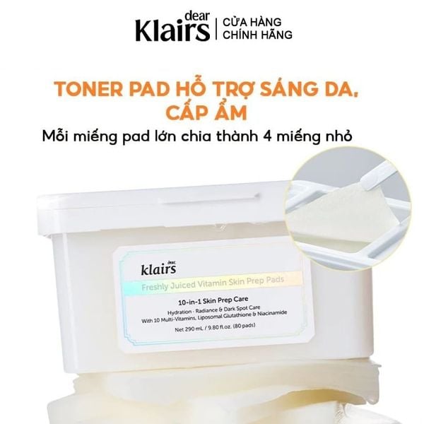 Mặt Nạ Giấy Klairs Cấp Ẩm, Hỗ Trợ Sáng Da, Mờ Thâm Freshly Vitamin Skin Prep Pads 290ml 