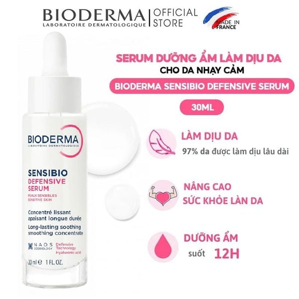  Serum Bioderma Dưỡng Ẩm, Làm Dịu Cho Da Nhạy Cảm Sensibio Defensive Serum 30ml 