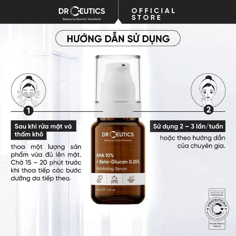 Serum Tẩy Tế Bào Chết Hóa Học DrCeutics AHA 10% + Beta-Glucan 0.25% Exfoliating Serum 40g