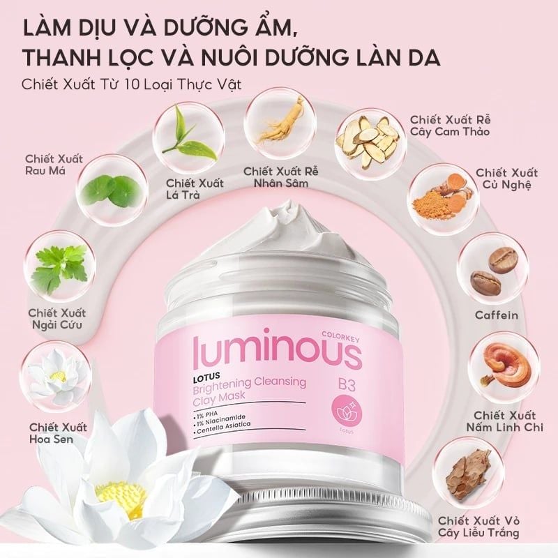 Mặt Nạ Bùn Khoáng Colorkey Làm Sạch Sâu Luminous Lotus Brightening Cleansing Clay Mask 60g